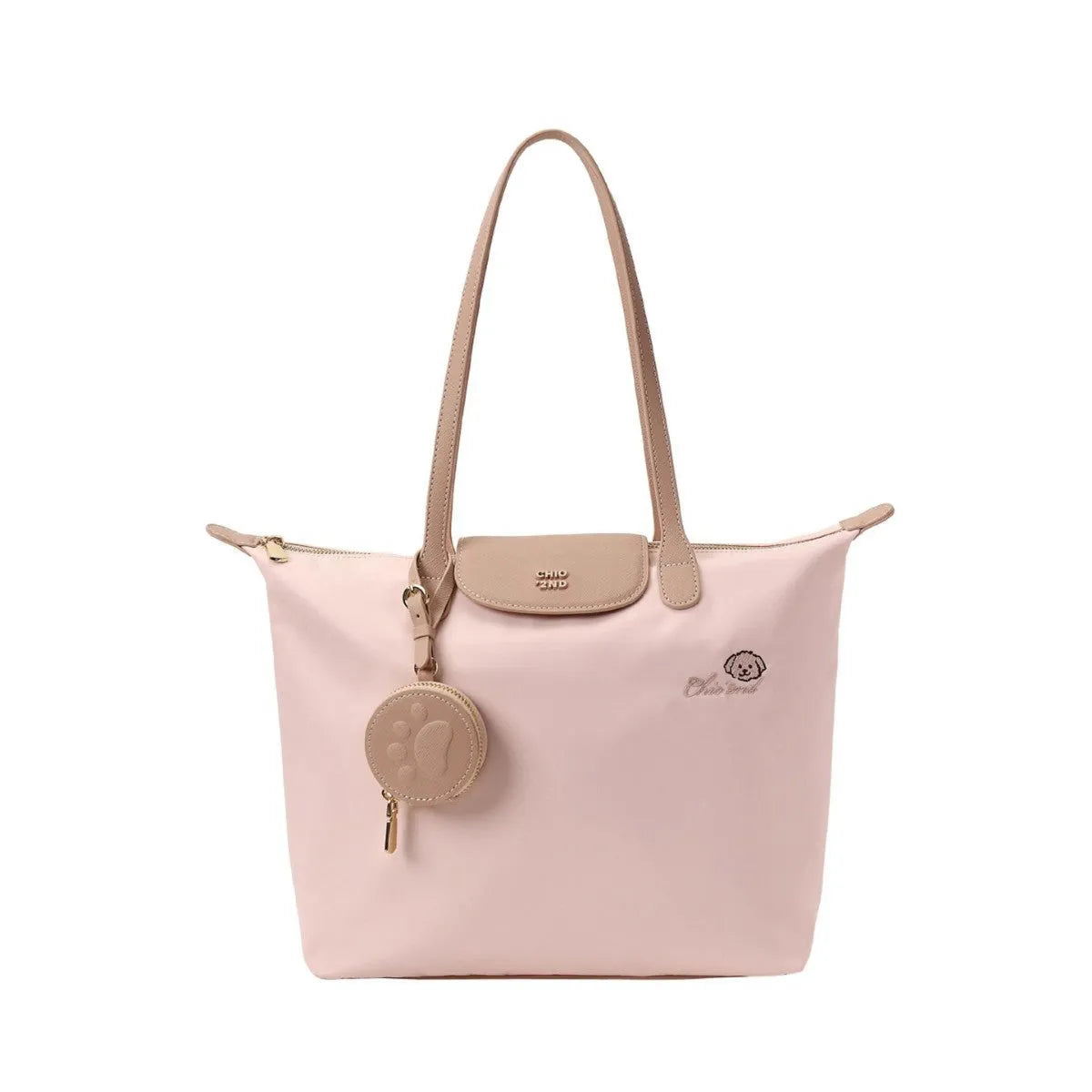 Women's pink Oxford cloth large capacity shoulder tote bag with a phone pocket.