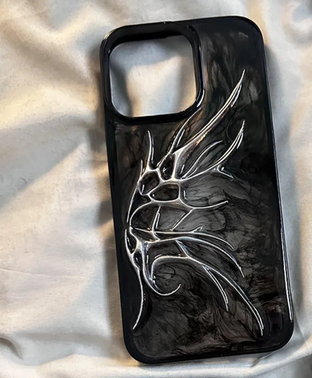iPhone protective case with three-dimensional blooming wings design in blurred wings colour