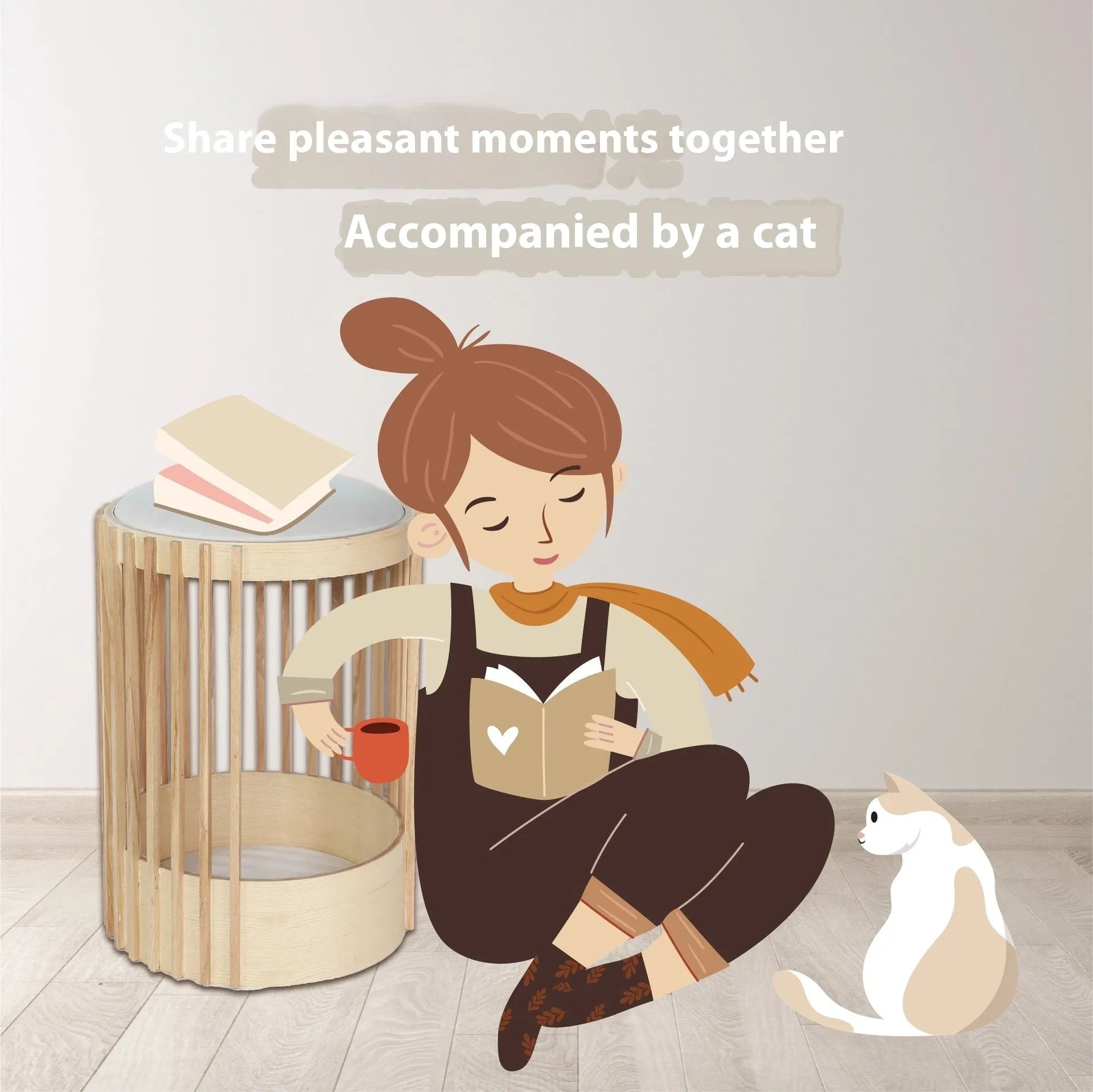 Solid wood cat climbing frame with pet bed in short 40x60cm size simple style