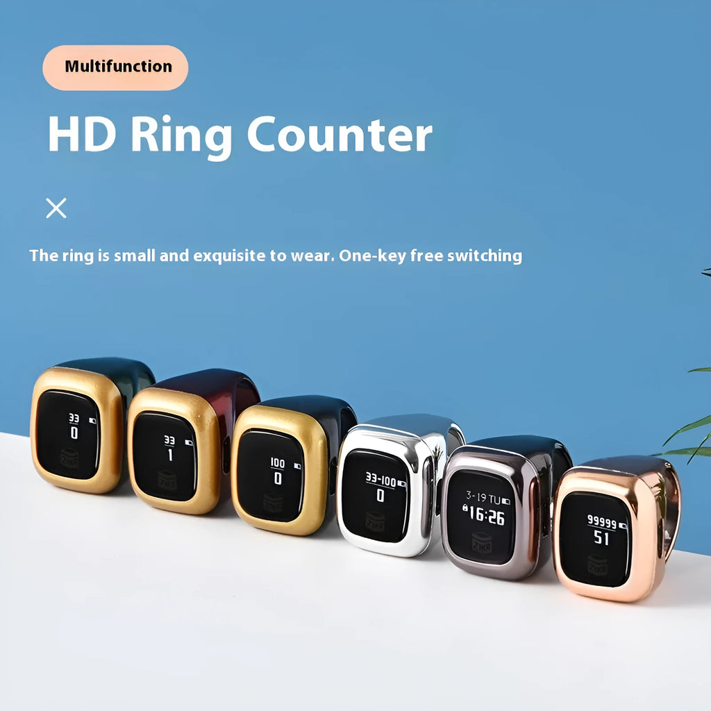 Electronic counter with display screen showing digital numbers, available in black, space gray, rose gold, silver, wine red, and green colours