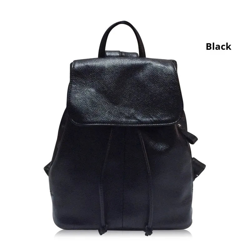 Genuine leather women's backpack in black with waterproof finish and multiple internal compartments