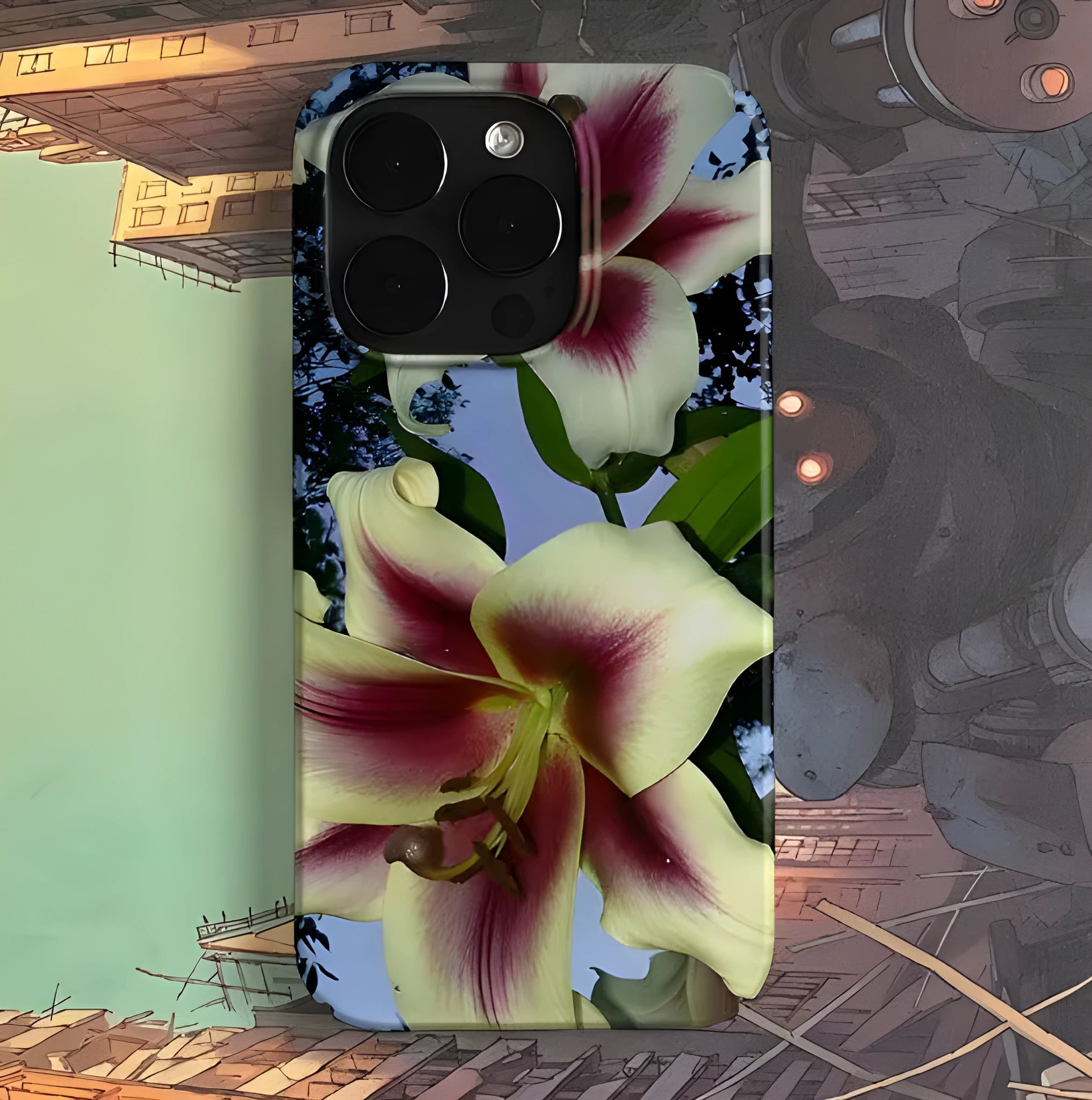 Dark Night Flower Trend Retro Art design iPhone case showing floral pattern
