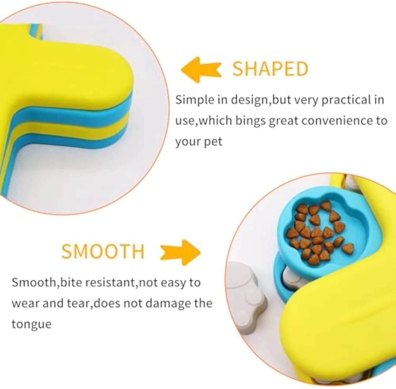 Yellow interactive dog puzzle feeder bowl with rotating lids on a non-slip base.
