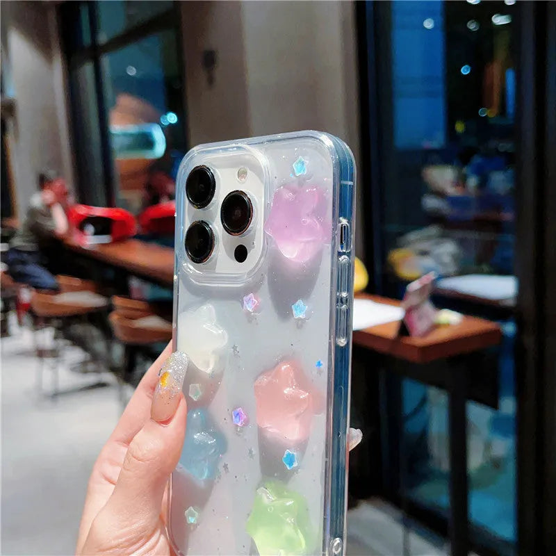 Three-dimensional star luminous silicone phone case with epoxy resin in XINGX colour for iPhone