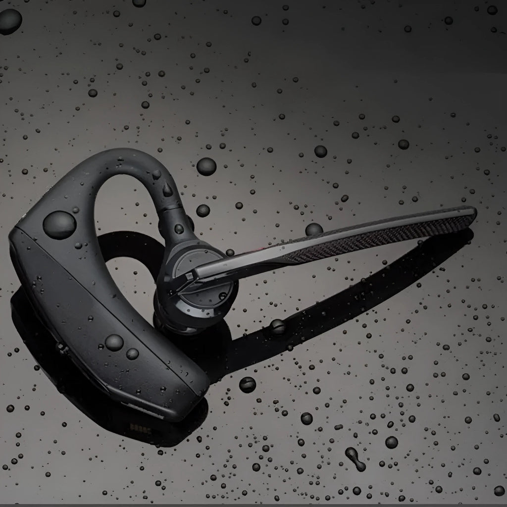 Black plastic Bluetooth sports headphones with a USB port and a visible battery level display.