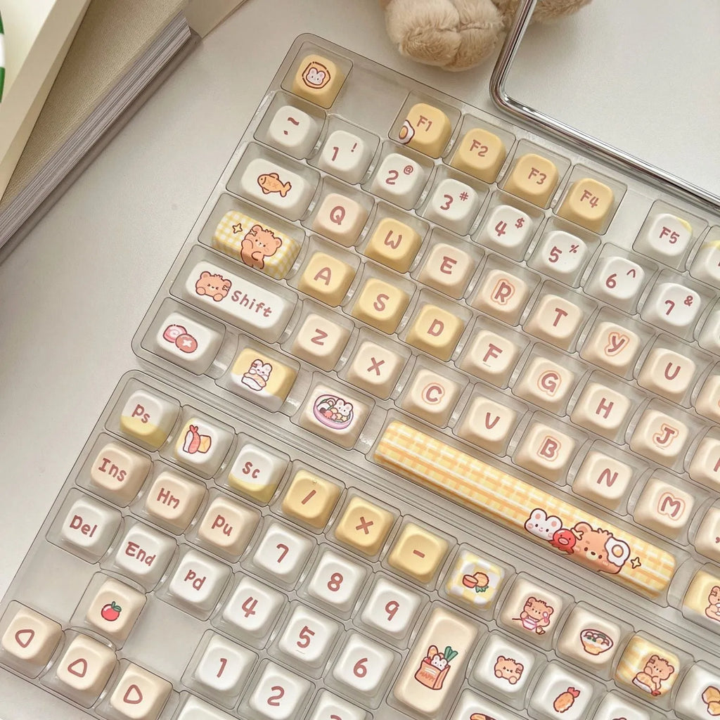 Rabbit Bear Restaurant themed mechanical keyboard keycaps in EOA height profile, PBT plastic.