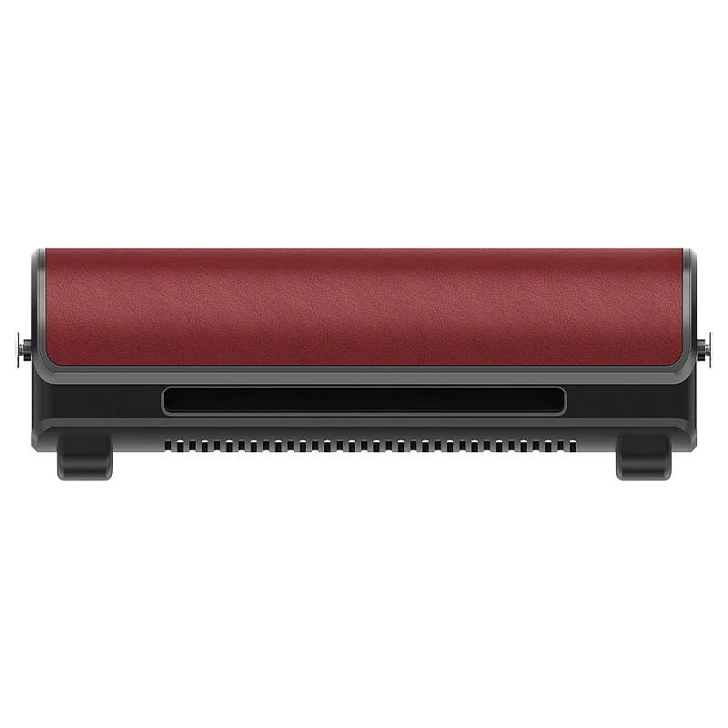 Bladeless USB car fan with ventilated rear design in black, brown, or red colours