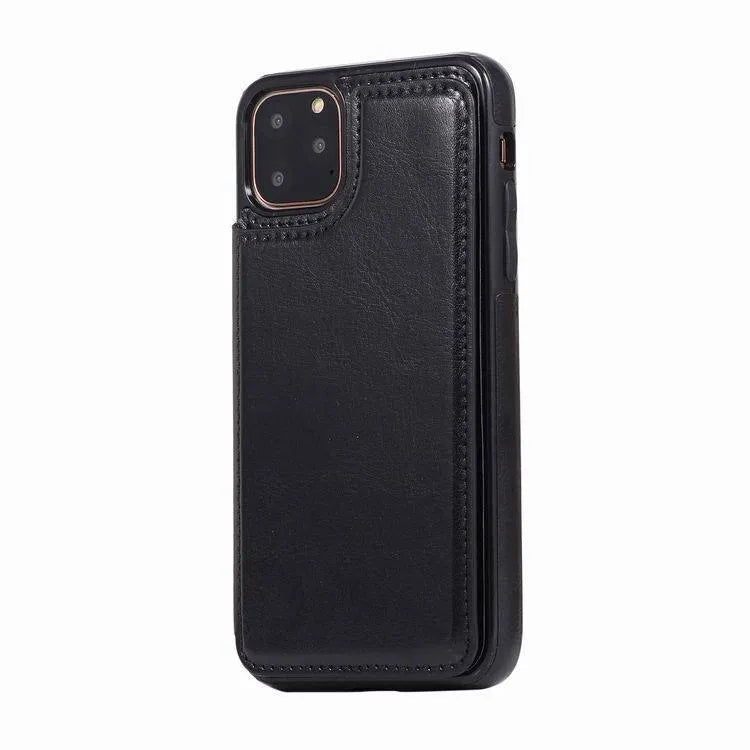 Crazy Horse pattern leather iPhone 13 phone case with double buckle bracket holster in multiple colour options