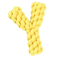 Blue Y-shaped cotton rope dog chew toy for large dogs on a white background