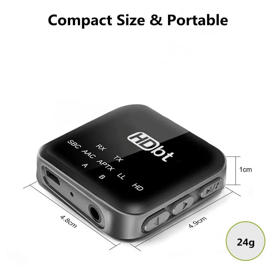B20mini Bluetooth 5.0 audio adapter transceiver for converting wired headphones to wireless.
