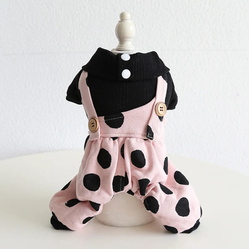Lapel shoulder strap couple pet clothes for dogs in four-legged and skirt style options