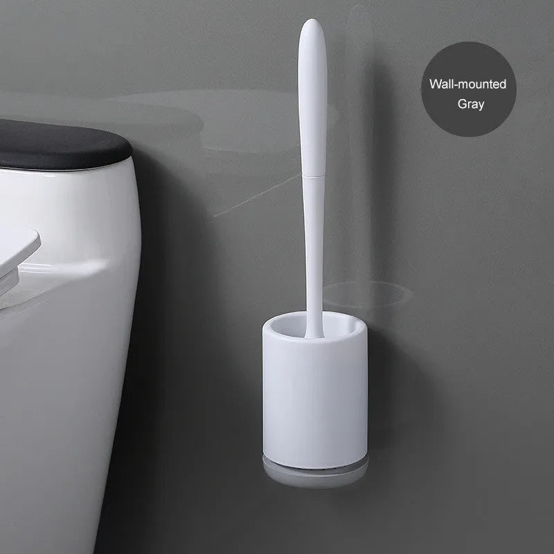 White and black non-stick TPR toilet brush with hollowed plastic body, 41cm tall, floor standing style