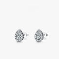 Close-up of a women's sterling silver drop ear stud with a polished finish and diamond-treated detail.