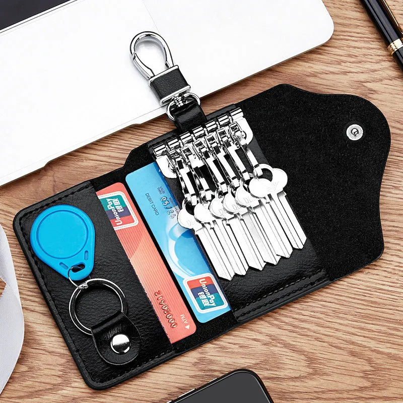Men's genuine leather keychain card holder in square vertical design with key organisation system