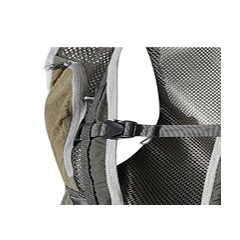 Men's grey green cotton vest with functional pockets in loose street fashion style