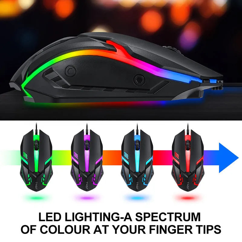 Thunder Wolf T800 gaming keyboard and mouse set with headset and mouse pad showing RGB lighting effects