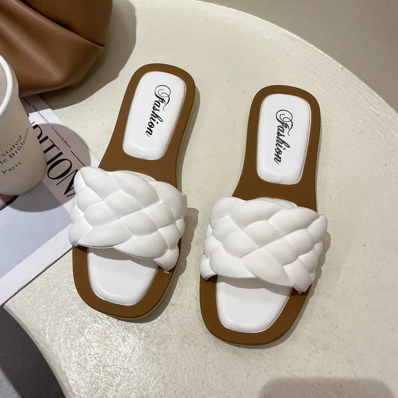 Women's plaid pattern beach sandals with thick anti-skid PVC soles in multiple colour options