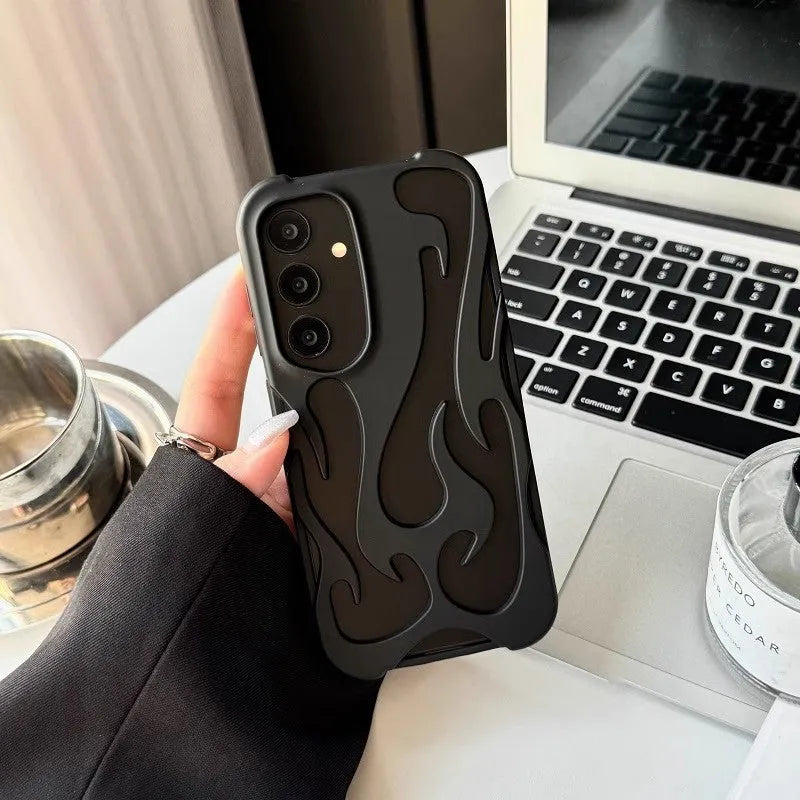 Hollow flame pattern TPU protective phone case for Samsung S24 series in dark purple electroplated finish