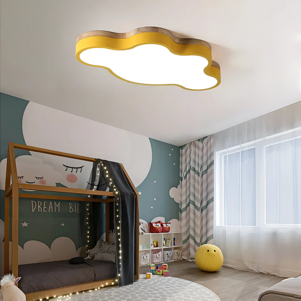Modern cloud-shaped wood effect LED ceiling lamp for bedroom or study
