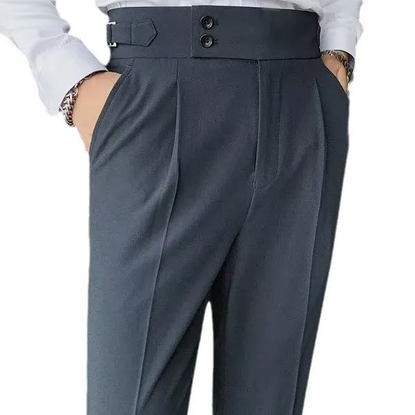 Women's retro high waist straight leg casual trousers in a cotton blend fabric, shown in a solid colour.