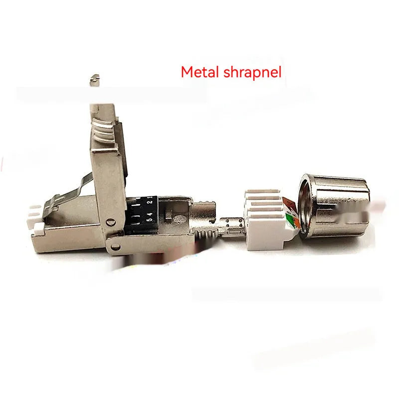 CAT6A metal shrapnel type punch-free shielded modular plug 74x14.5x11.5mm