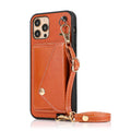 Leather phone case with card holder and crossbody rope for iPhone in khaki colour