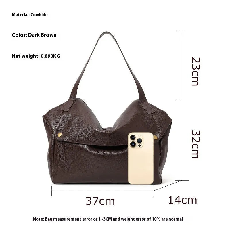 Brown genuine leather women's shoulder bag with square shape and shoulder strap