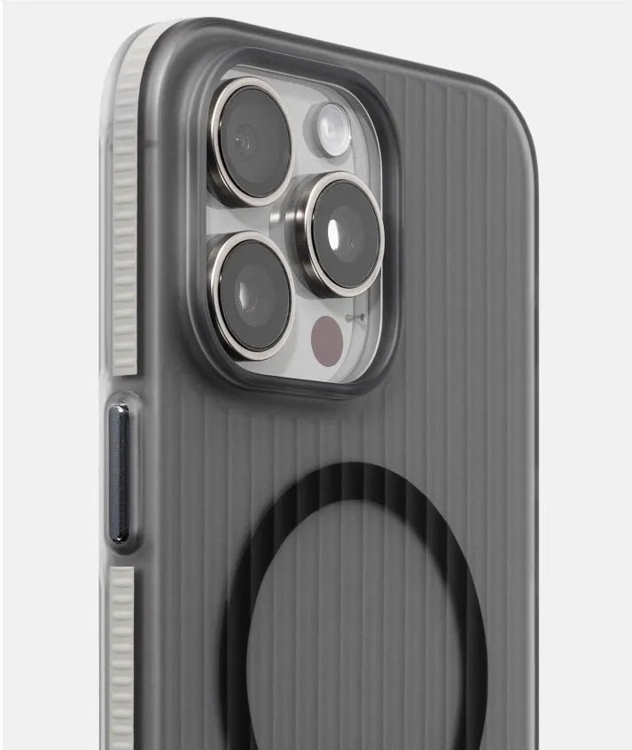 Transparent black magnetic phone case with black anti-slip bars for iPhone 14 Pro