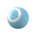 Blue and pink automatic rechargeable moving ball cat toy on a floor.