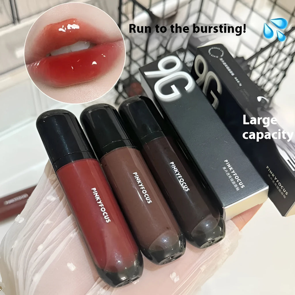 Black Shiny Makeup Mirror Lip Lacquer in six matte colour options including tomato, orange brown, and rose shades