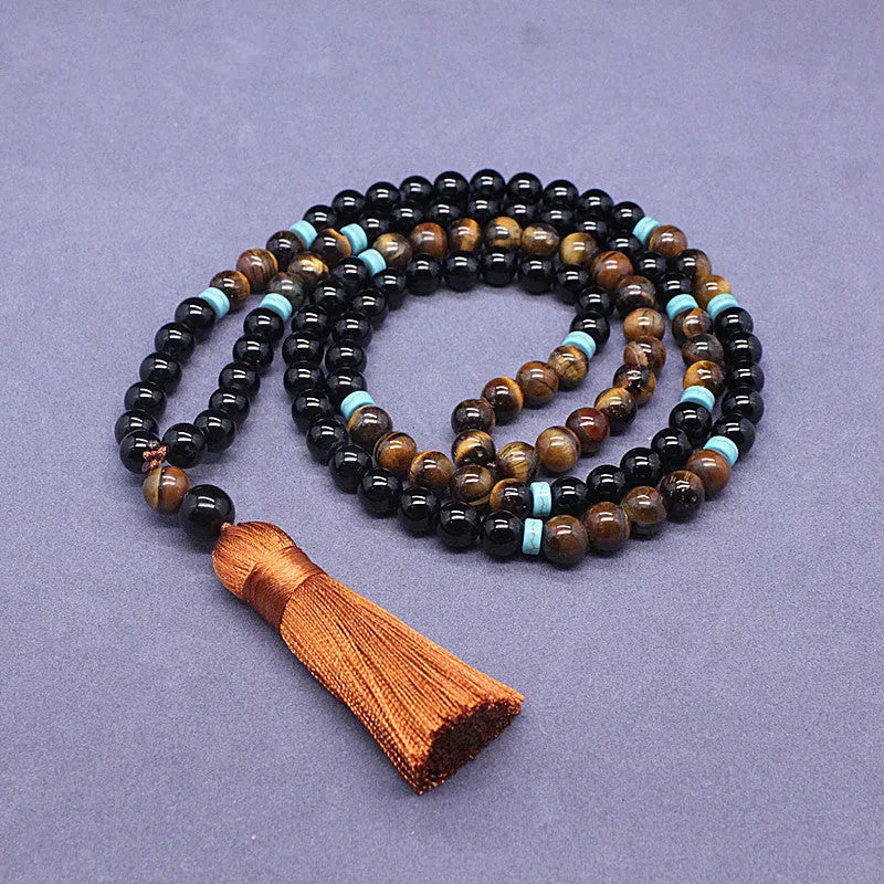 Black agate jewellery set with tiger shape stone necklace and geometric bead bracelet