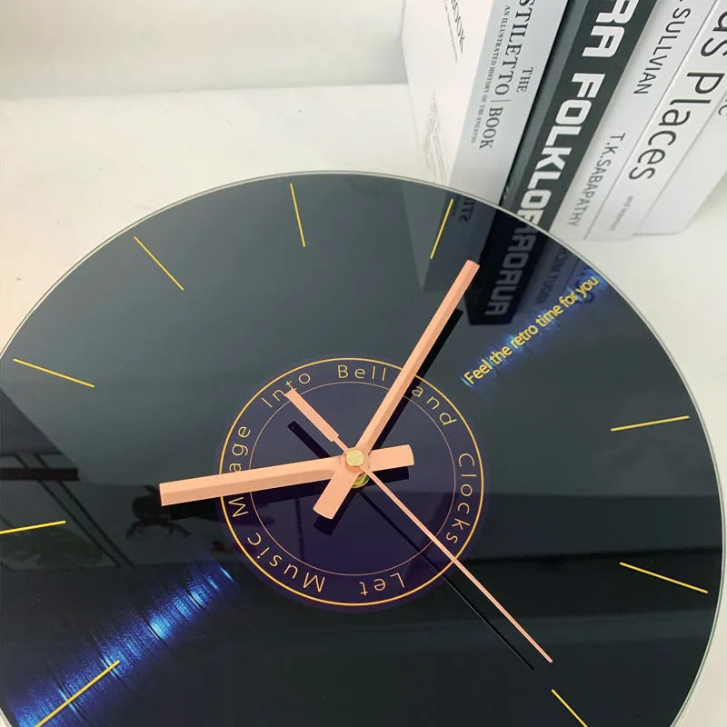 Retro 3D stereo acrylic vinyl record wall clock 12 inch 30cm with gold pointer