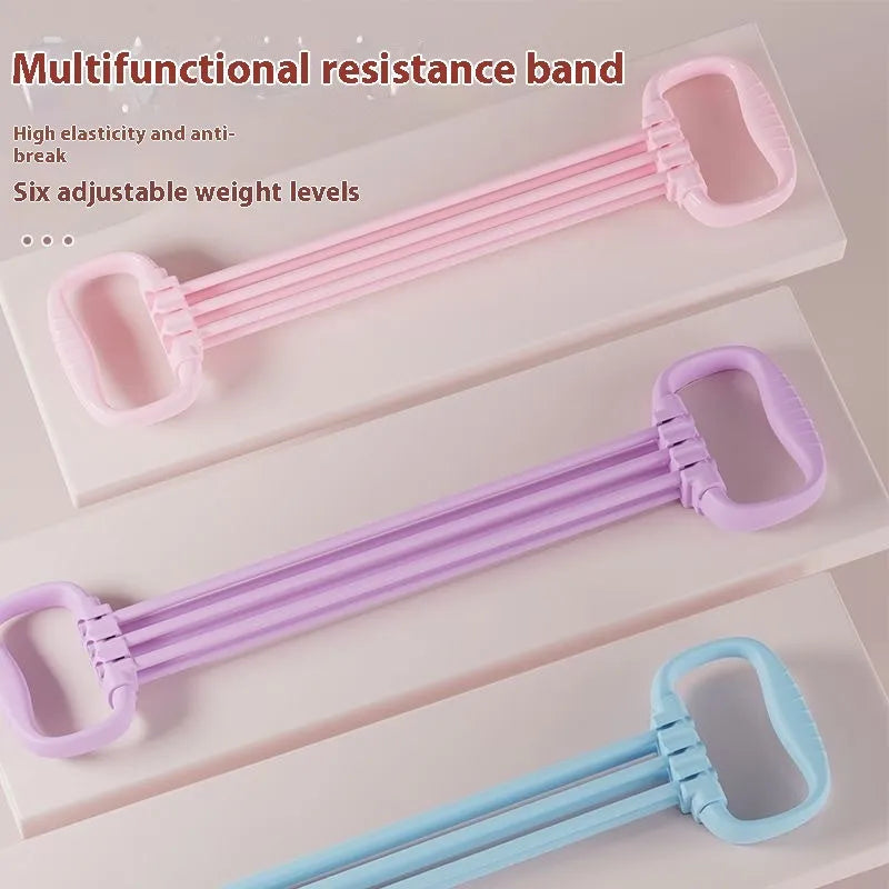 Women's adjustable chest expander with TPE rope in blue, pink, or purple colour options