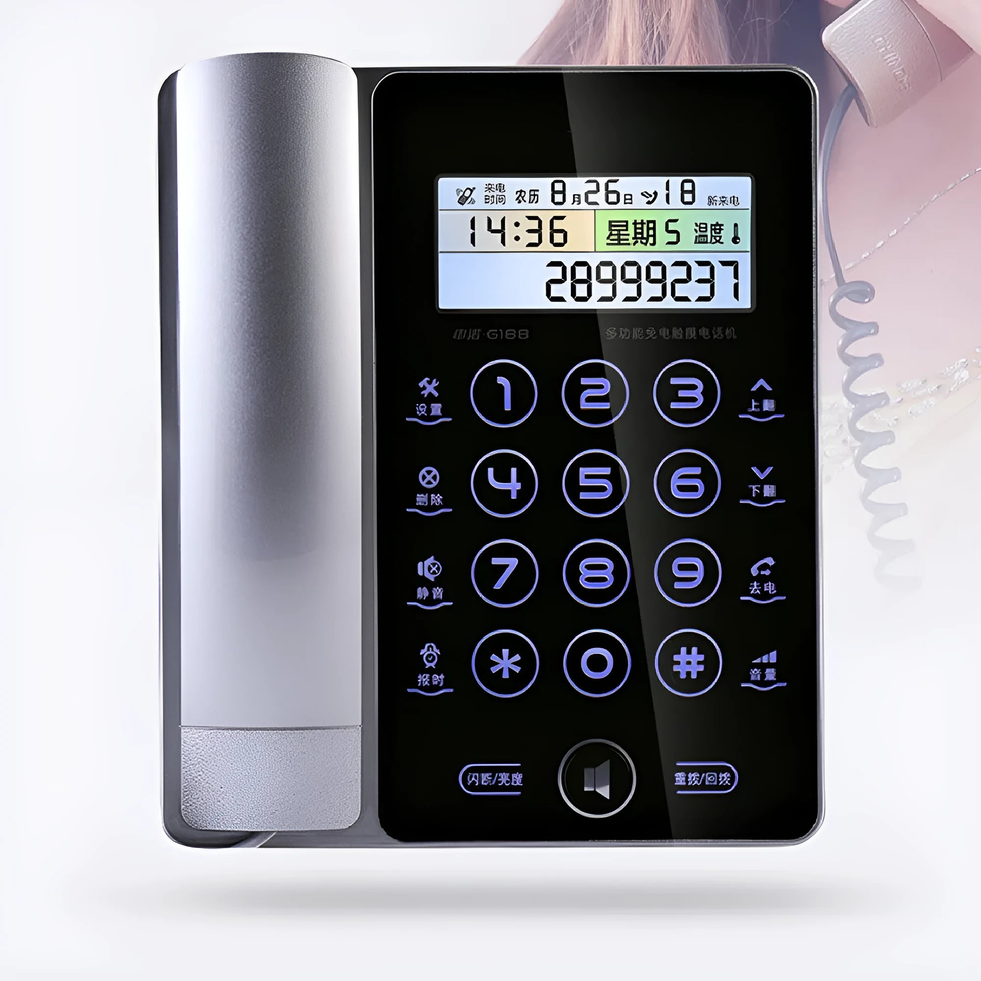 G188 gold and pink touch screen fixed telephone landline with handset