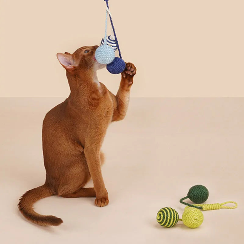 Interactive cat teaser wand with a colourful bite-resistant catnip ball attached