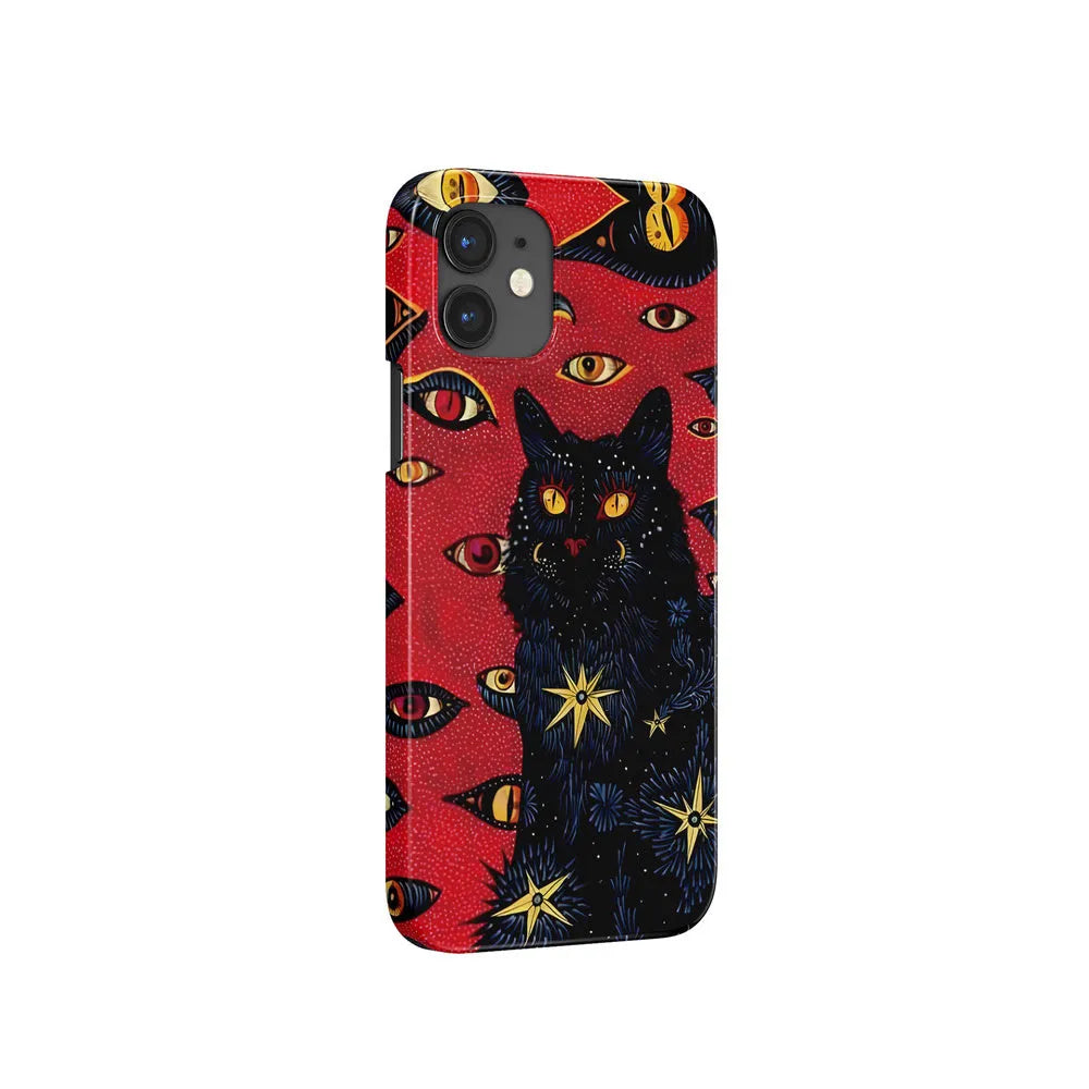 Retro cat eye design hard shell phone case for iPhone, shown in frosted and glossy finish options.