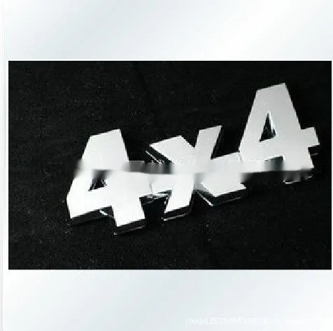 Metal 4x4 off-road rear car badge in electroplated silver finish measuring 9cm by 3.5cm