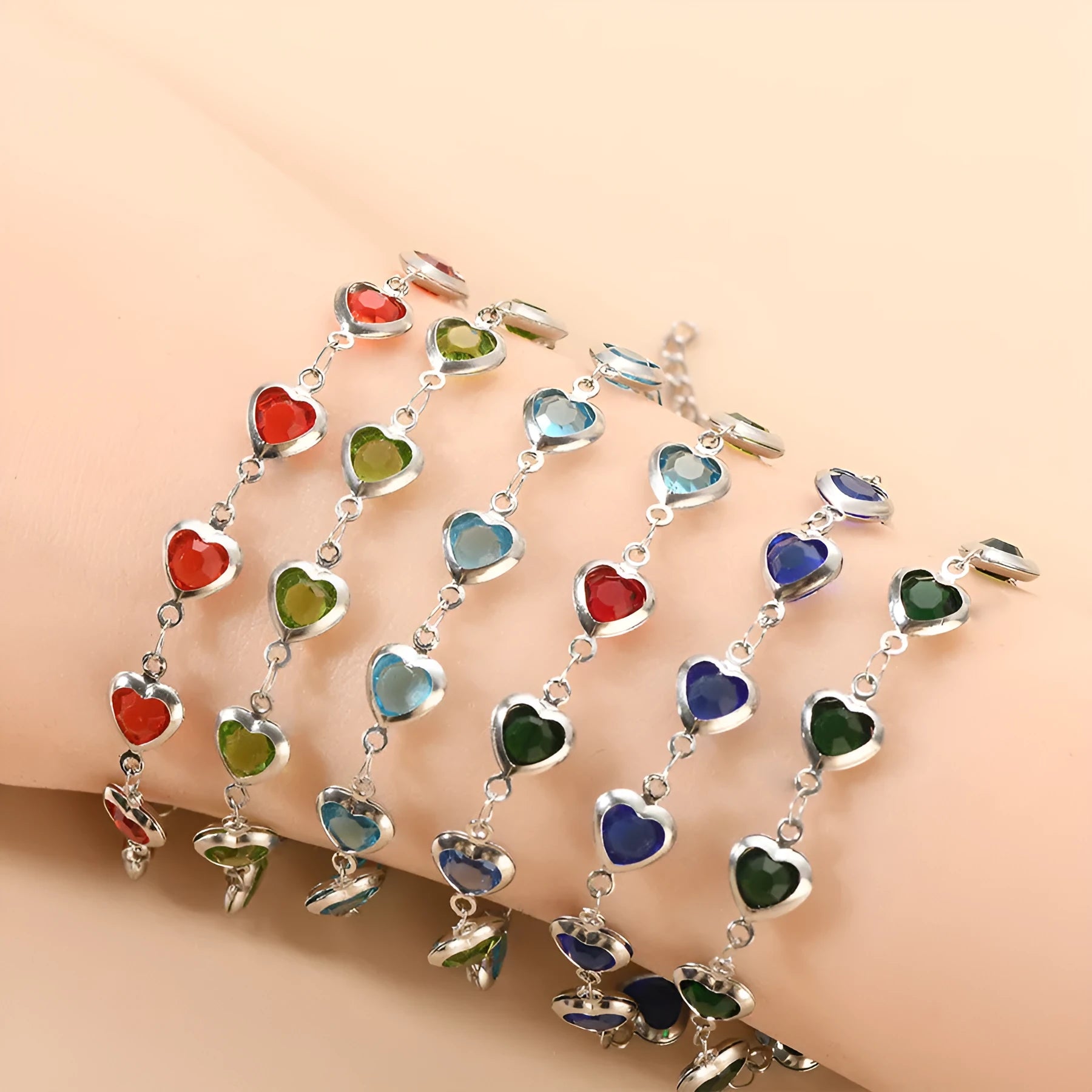 Geometric stainless steel bracelet with electroplated colourful finish showing round and oval design elements