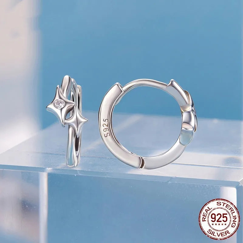 Fashion Star S925 sterling silver earrings with inlaid zircon, colour BSE1210, pair of earrings for women