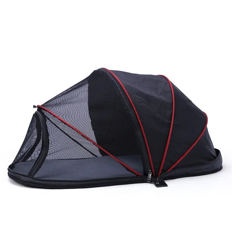 Folding cloth tent for cats with half-mesh panels in L code size