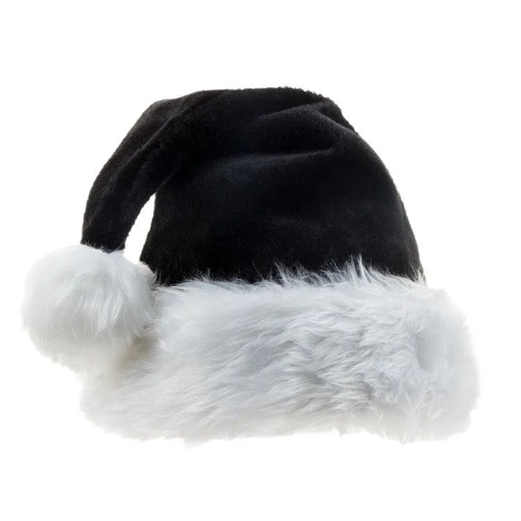 Plush Christmas hat in black and white or red and black colours with 56cm sizing for adult festive headwear