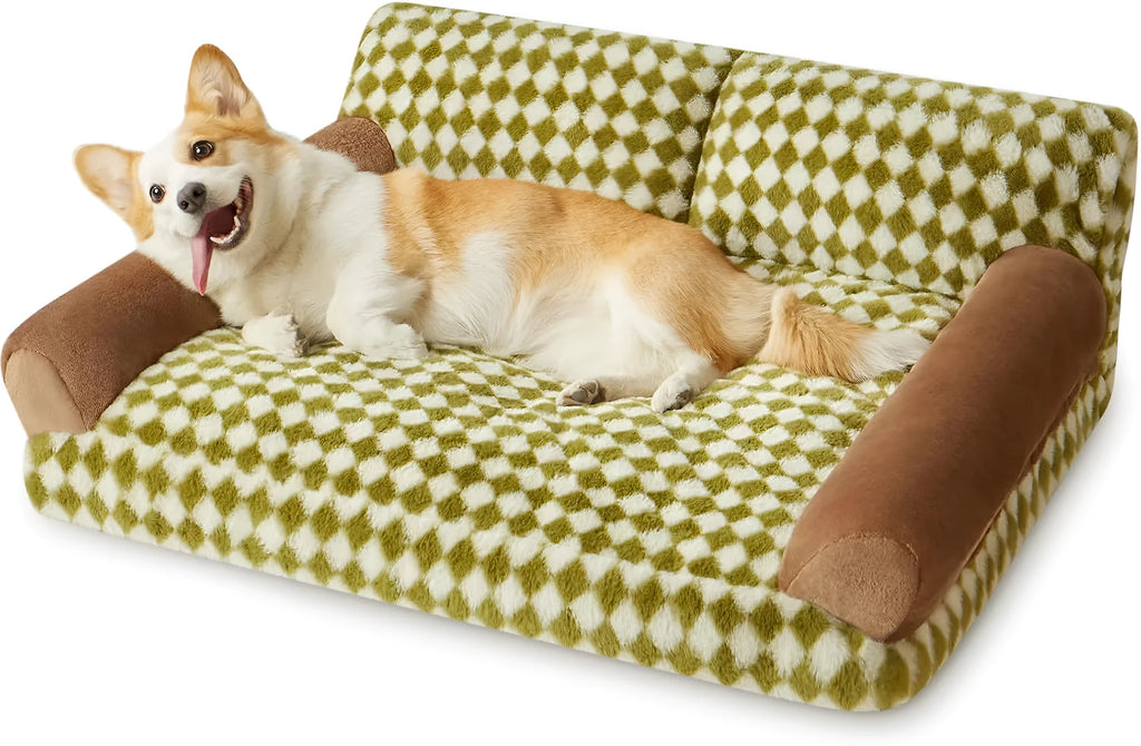 Checkered pattern pet sofa bed for small dog or cat with removable cover