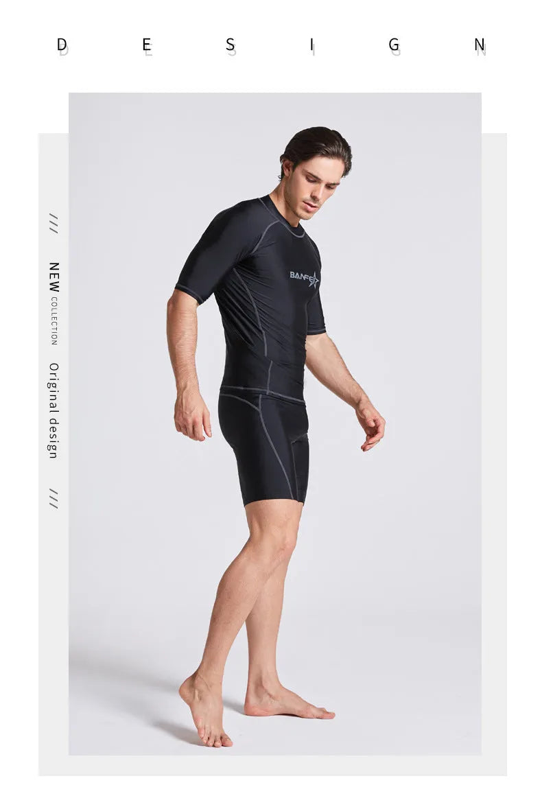 Men's quick-drying half sleeve nylon wetsuit set for swimming and surfing in blue