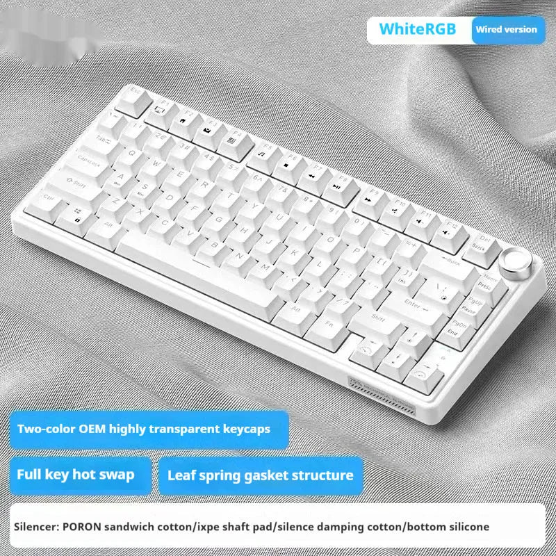 Wireless mechanical keyboard with RGB backlighting and hot-swappable switches in multiple colour options