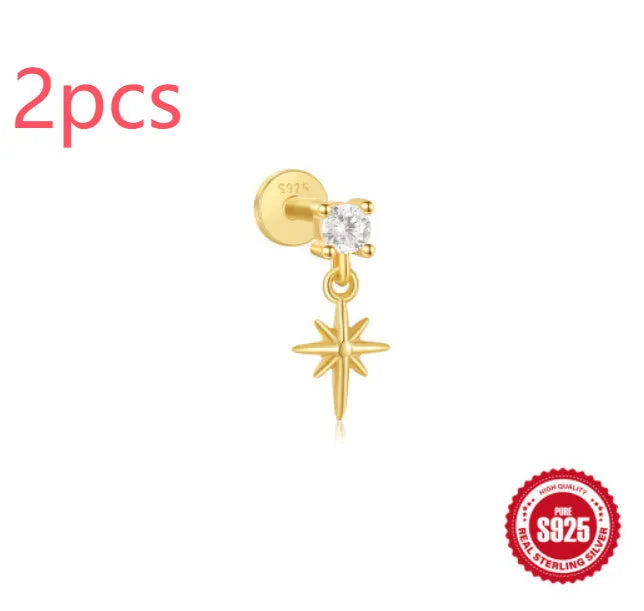 Sterling silver tassel ear studs with gold electroplating and XINGX inlaid detailing