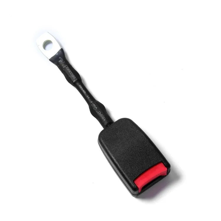 Car seat belt buckle with 20cm steel wire base for 21cm wide vehicle sockets.