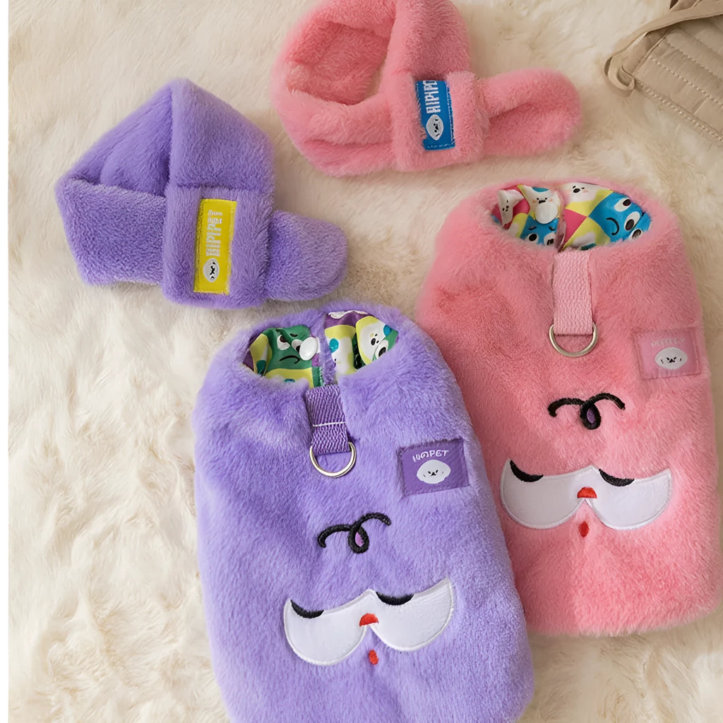 Autumn winter Korean dog hoodie with cartoon little bear design and scarf for small medium pets