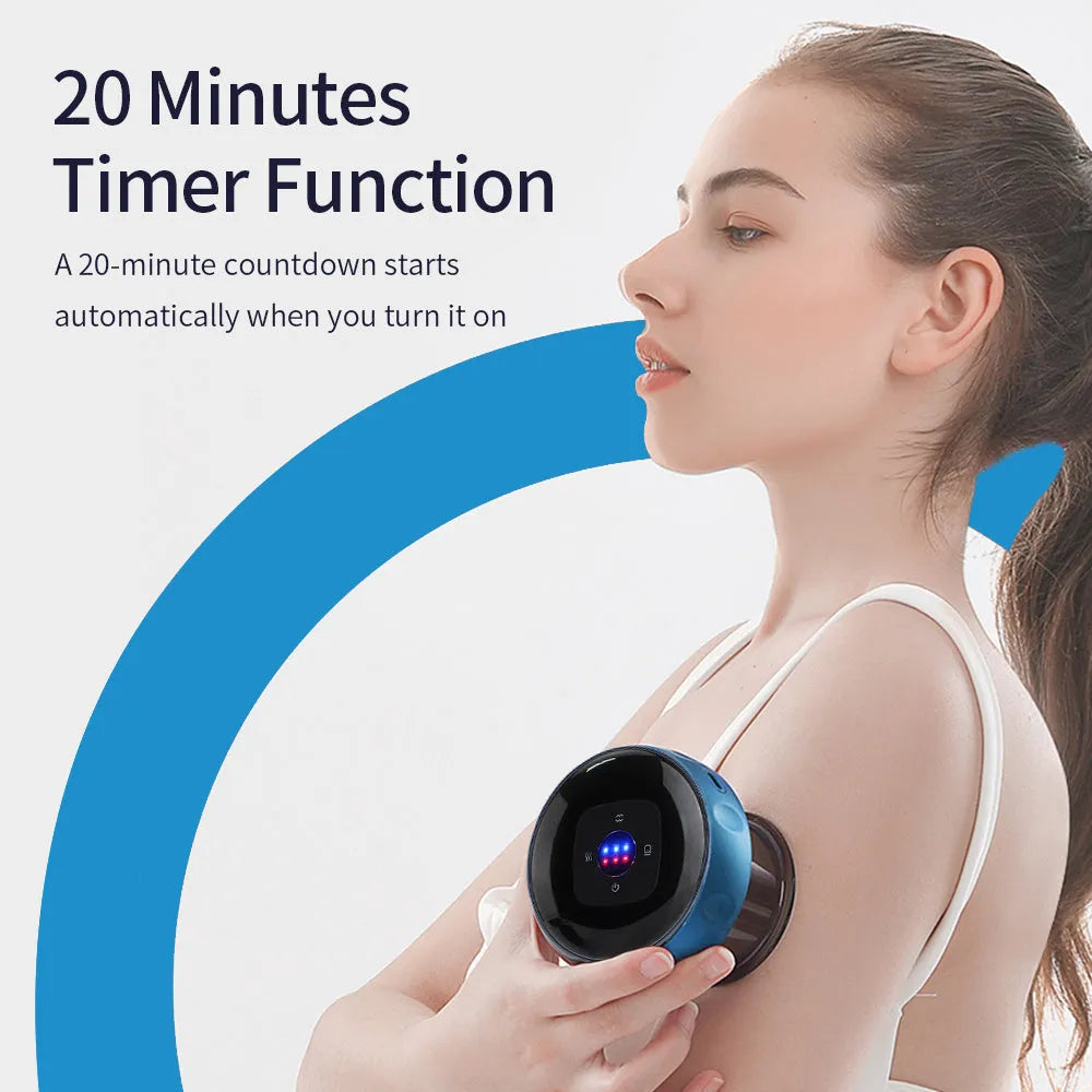 Blue electric vacuum cupping guasha massager with LED display and control buttons