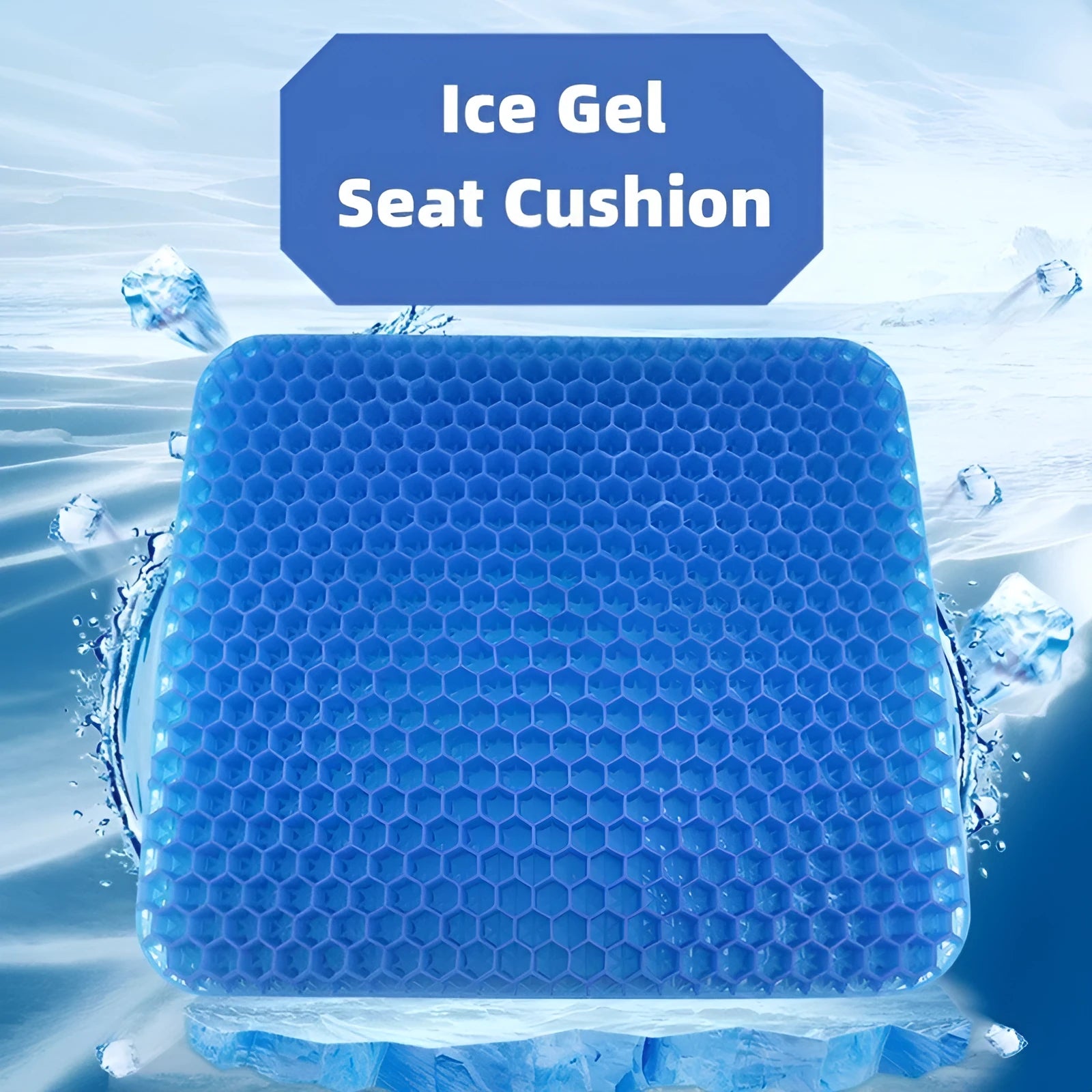 A solid-colour gel seat cushion with a honeycomb pattern, shown with its removable PVC cover.