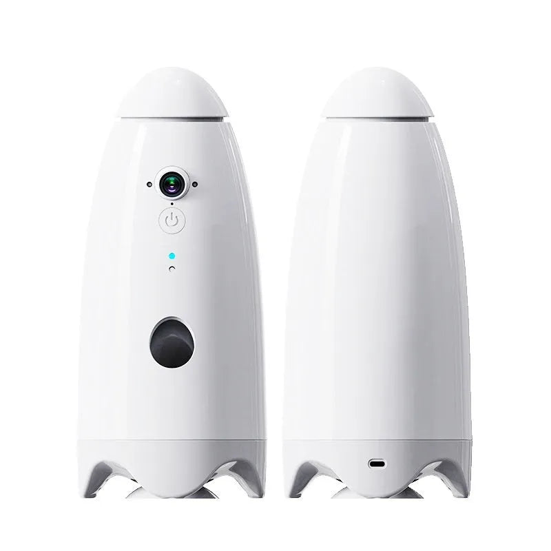 White ABS automatic pet feeder with 1080p camera for cats and dogs, 270mm x 120mm